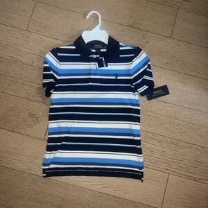 Boys Polo RL Black and Blue Striped Polo Shirt